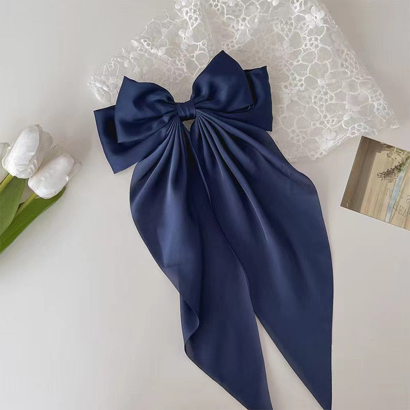 Women Large Bow Hairpin Summer Chiffon Big Bowknot Stain Bow Barrettes Women Solid Color Ponytail Clip Hair Accessories