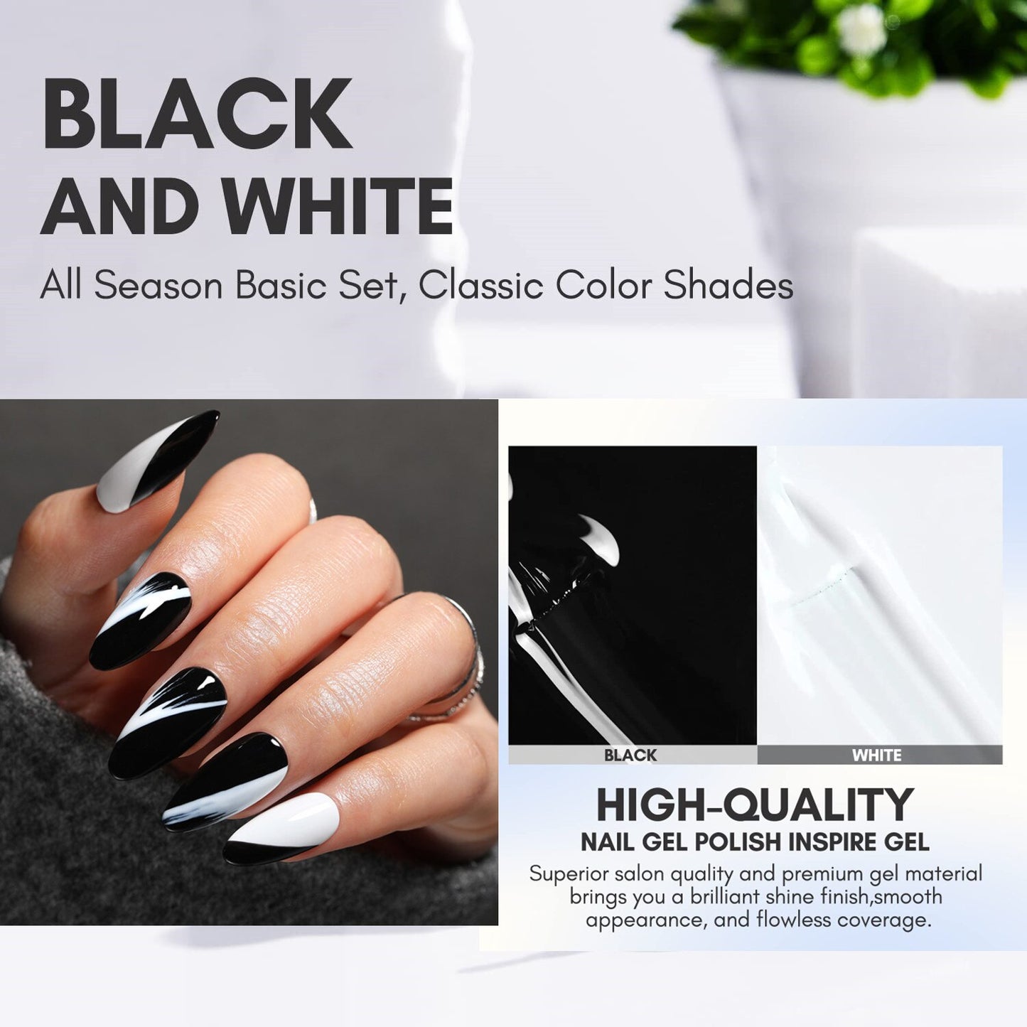 Black White Nail Gel Polish Kit Holographic Gel Polish Set Soak Off UV LED Gel Varnish Manicure Nail Art.