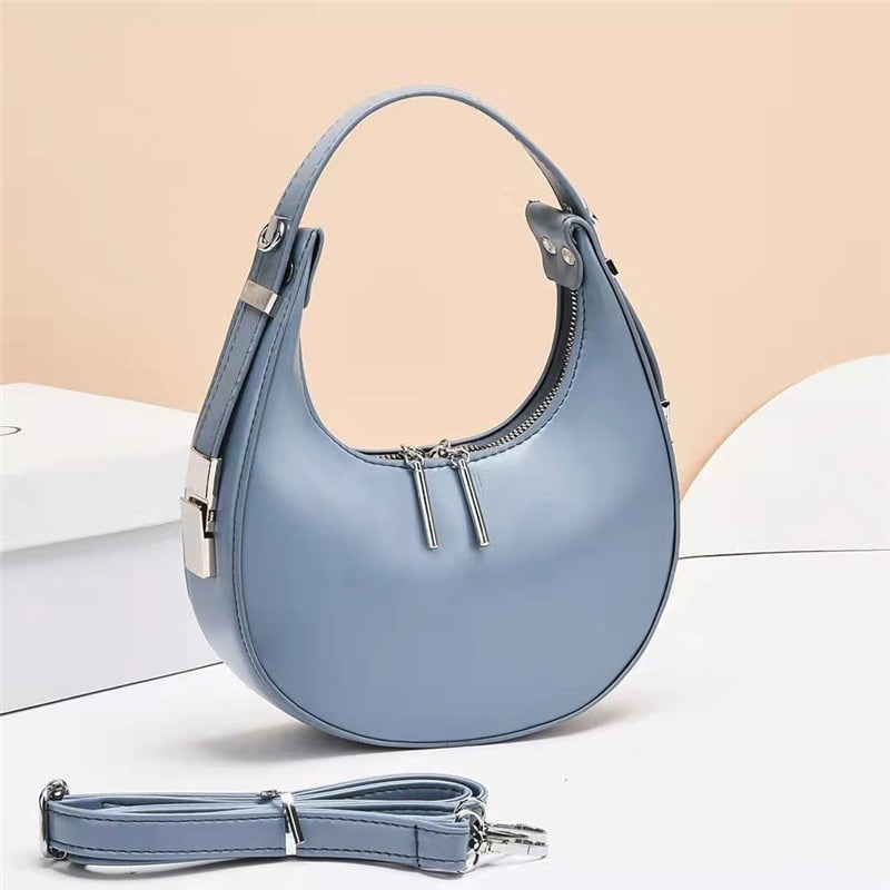 Petscog Luxury Handbags Vintage Leather Clutch Bag Half Moon Underarm Shoulder Bags For Women Handle Bag Bolsa Feminina
