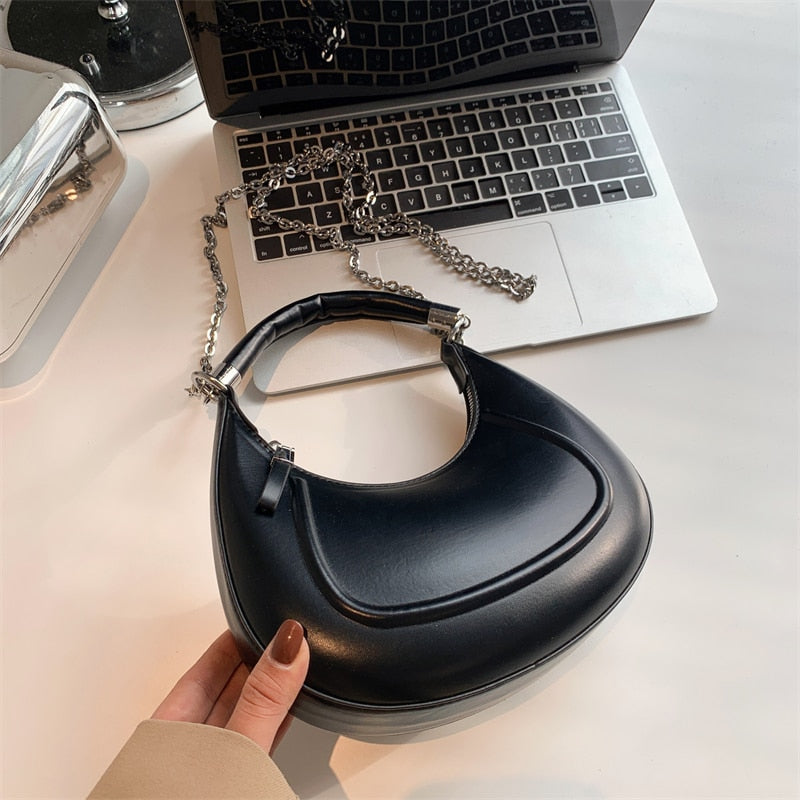 Half-moon Small Leather Arm Bag with Short Handle 2022 Women Designer Handbag Luxury Chain Lady Shoulder Crossbody Bag