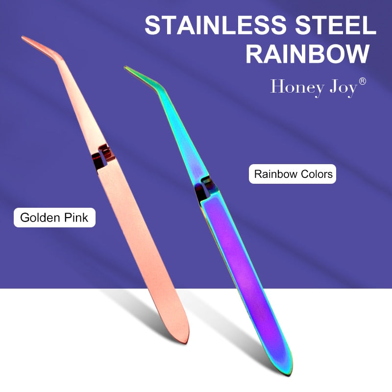 Golden Rainbow Acrylic Stainless Steel Nail Shaping Tweezers for UV Gel Tips