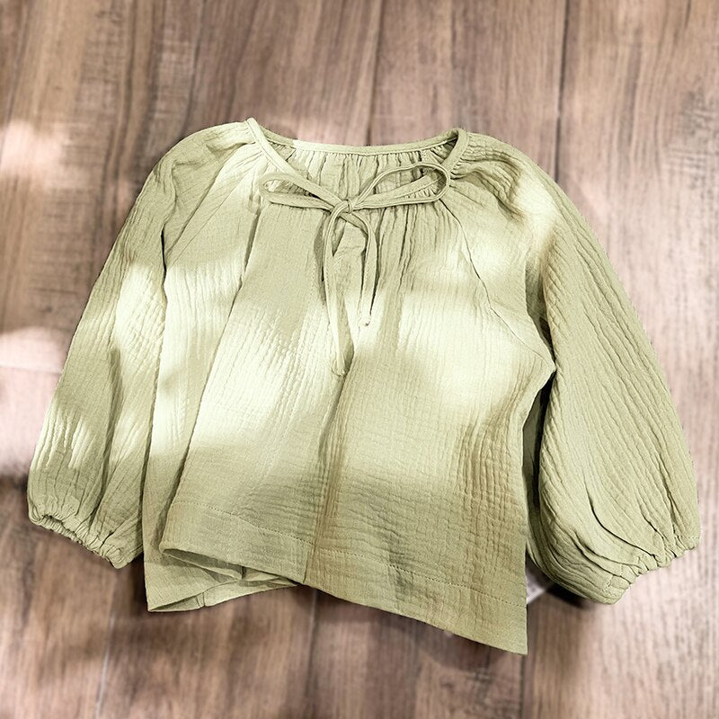 Casual Loose Long-Sleeved Shirts Lace-Up Blouse Spring Autumn Children Baby Girl