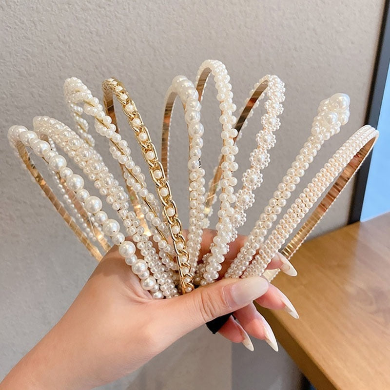 New Women Full Pearls Hair Bands Elegant Sweet Headband Simple Hair Hoop Head Band Korean Handmade Wedding Hair Accessories Gift