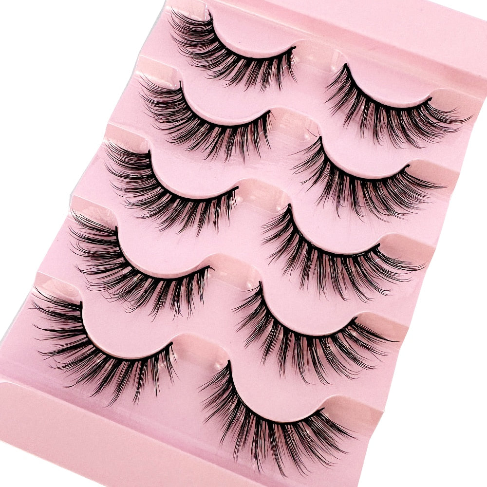 Natural Long Cosplay Makeup Cross Strip False Eyelashes Black Eye Lashes and Cat Eye Lashes 5pairs