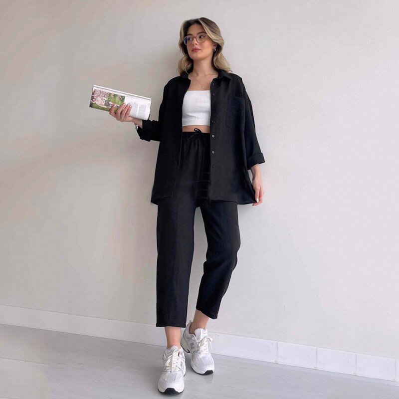 Large Size Women's 2023 Autumn New Casual Loose Shirt Jacket Nine-point Sports Haram Pants