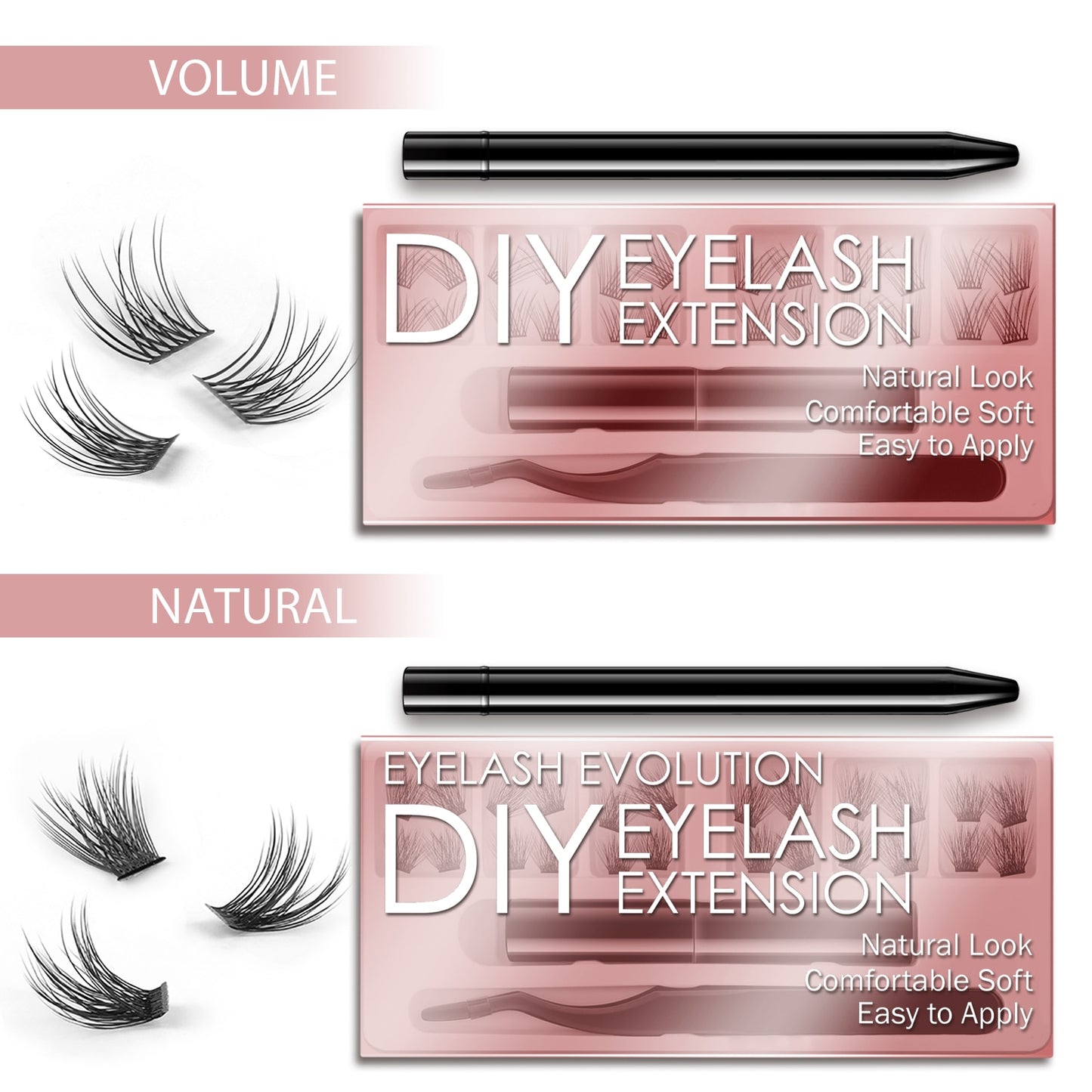 ETVITE DIY Eyelash Extension Kit With 3D Volume 12/14mm Lash Clusters Individual Lashes Coating Remover Tweezers Eyelash Glue