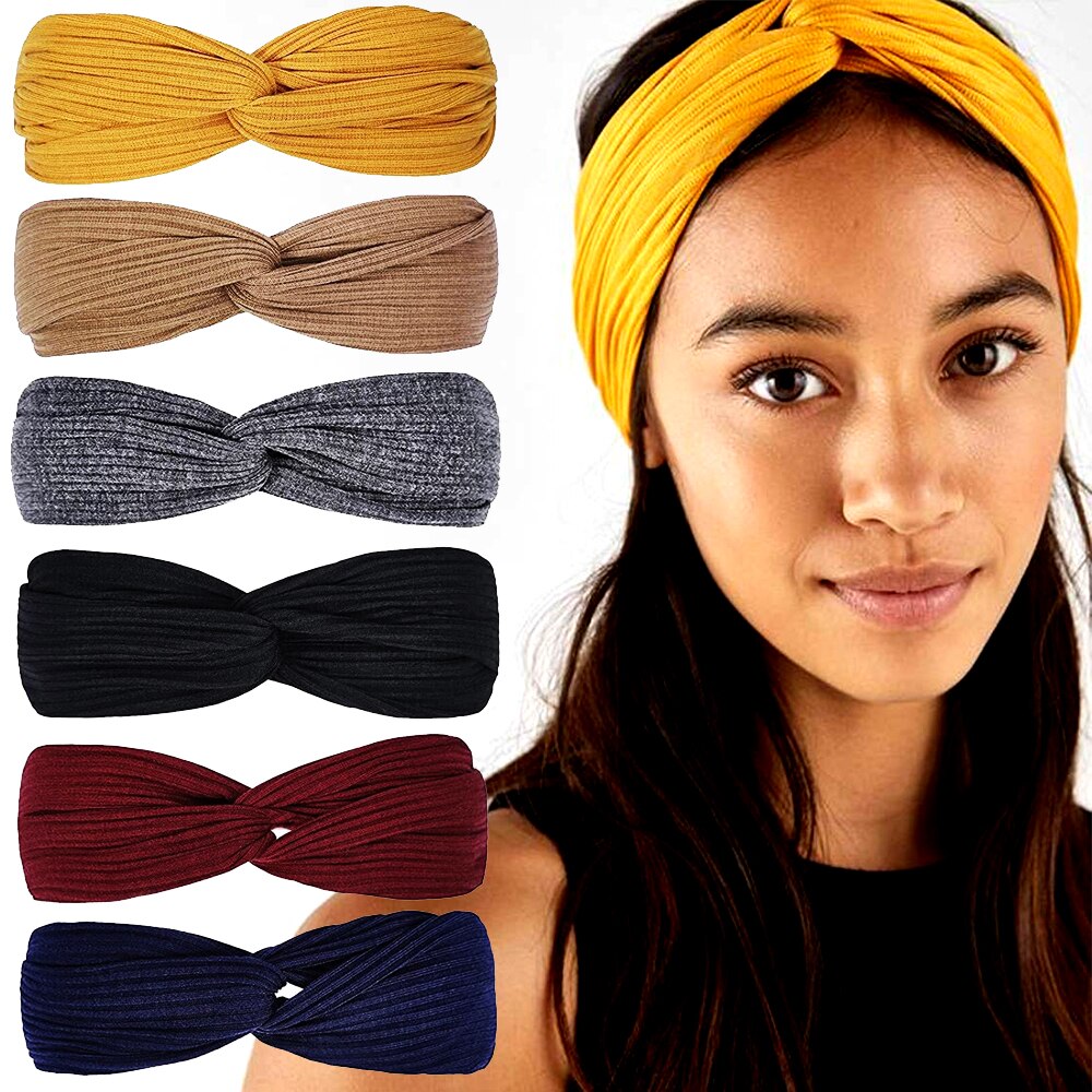 Solid Color Headband for Women Men Yoga Knitting Elastic Hair Bands Turban Makeup Hair Hoop Vintage Headwrap Accessories