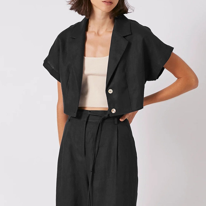 100% linen -Batwing sleeve with drop shoulder Solid color Vintage Notched Collarr