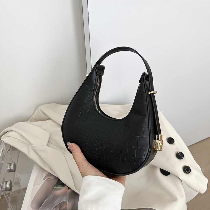 Fashion Alligator Pattern Shoulder Bags For Women Small Handle Underarm Bag Clutch Luxury Pu Leather Female Handbag With Purse