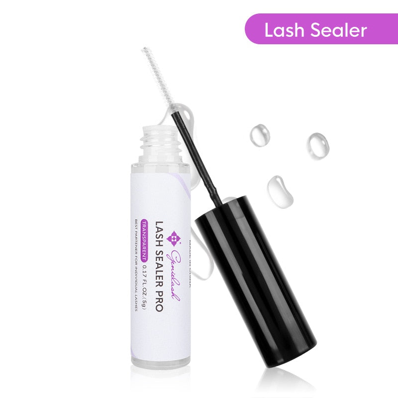 Genielash 2 in 1 Bond and Seal/Lock Dual-Ended Eyelash Glue for DIY Eyelash Extensios Long Lasting Waterproof Spiral Brush