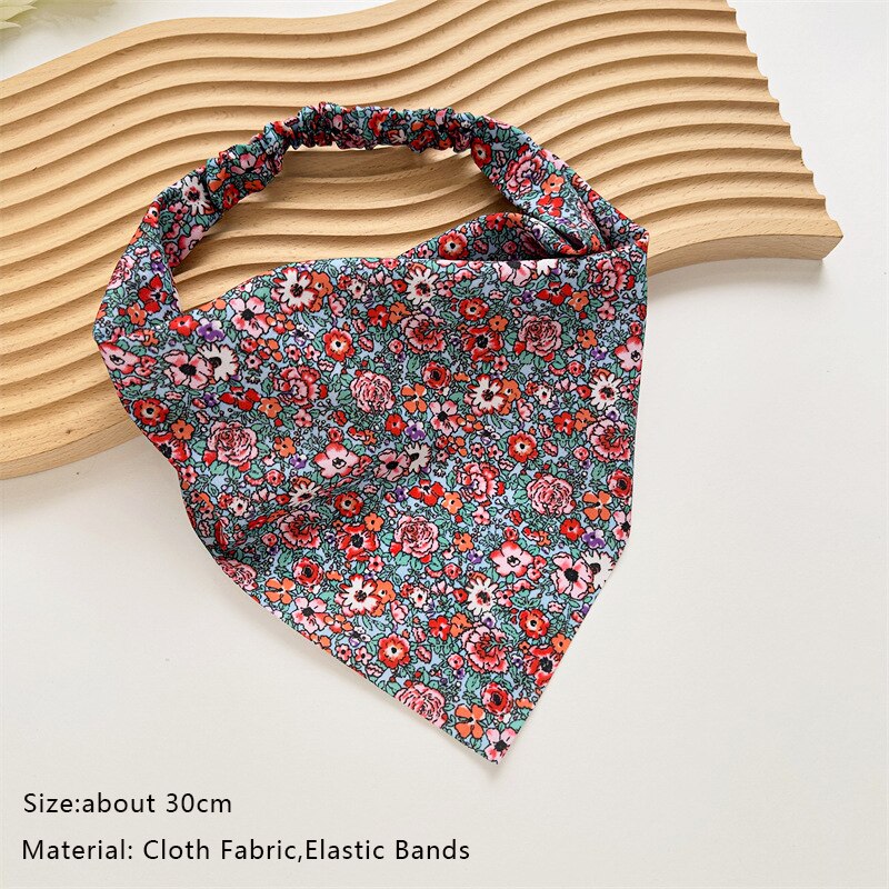 Floral Print Triangle Hair Scarf Headband Cute Turban Headwrap Head Scarf Elastic Hair Band Hairbands Women Hair Accessories summer wear