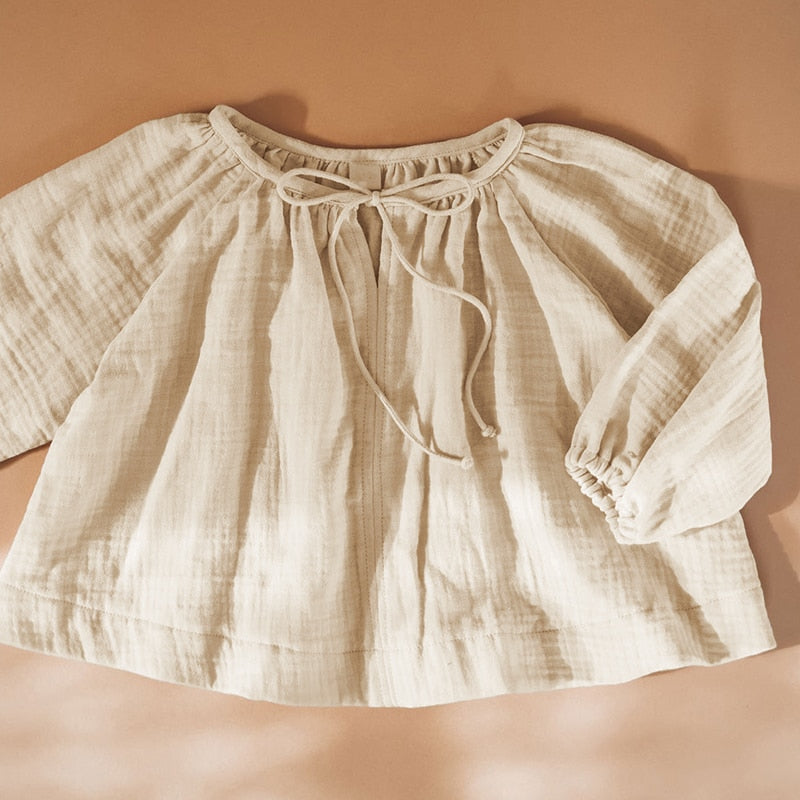 Casual Loose Long-Sleeved Shirts Lace-Up Blouse Spring Autumn Children Baby Girl