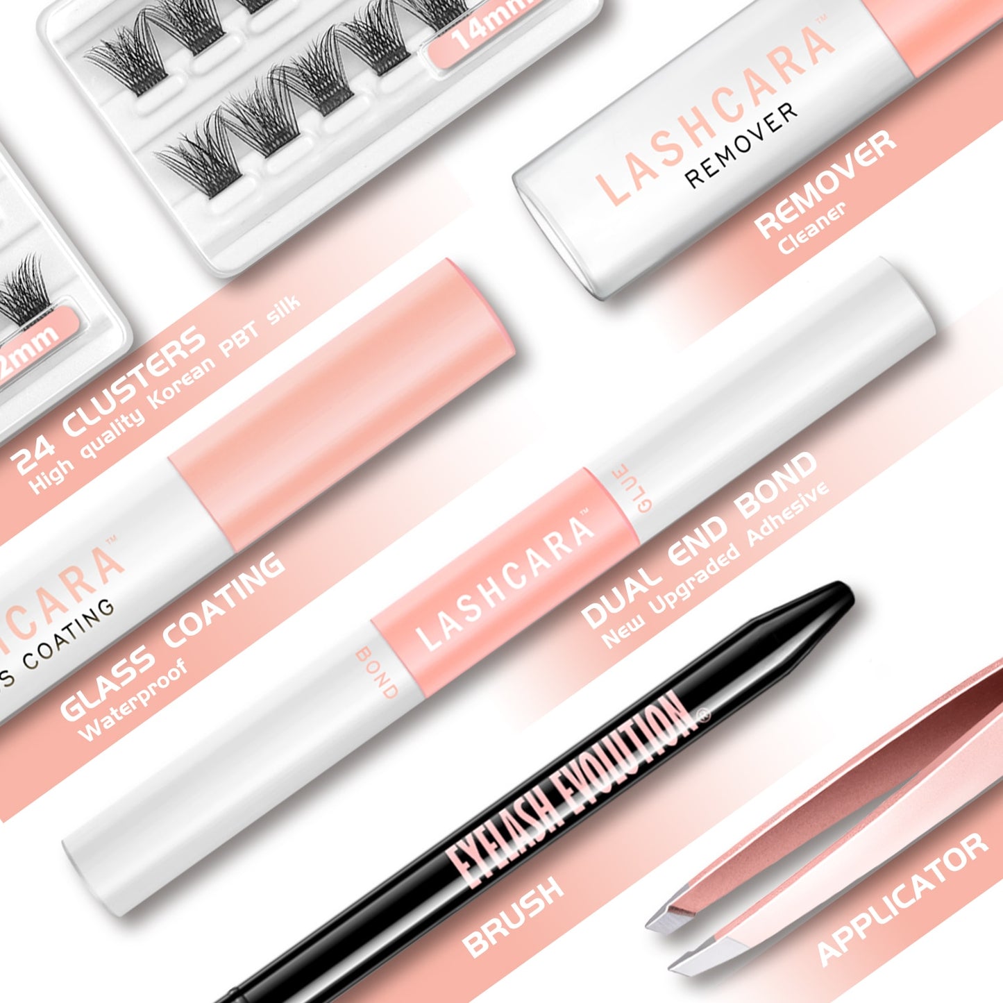 DIY Eyelash Extension Kit With 3D Volume 12/14mm Lash Clusters Individual Lashes Coating Remover Tweezers Eyelash Glue