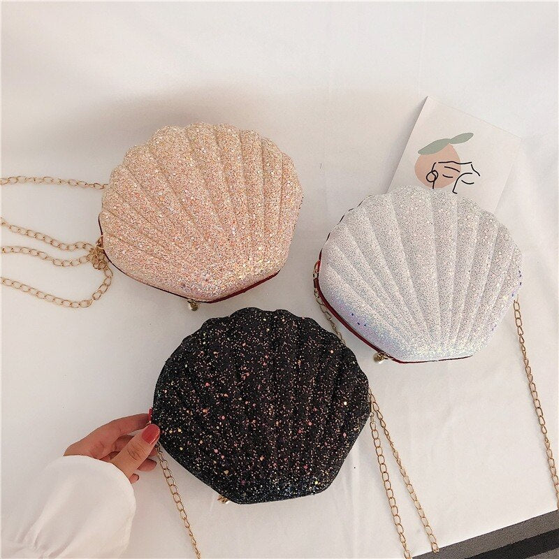 Women Shoulder Handbags Shell Bag Chain Cute Sequins Small Bag Phone Money Pouch Zipper Crossbody Bags for Women