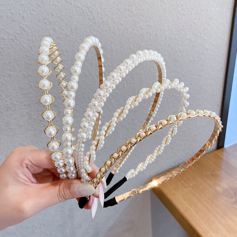 New Women Full Pearls Hair Bands Elegant Sweet Headband Simple Hair Hoop Head Band Korean Handmade Wedding Hair Accessories Gift
