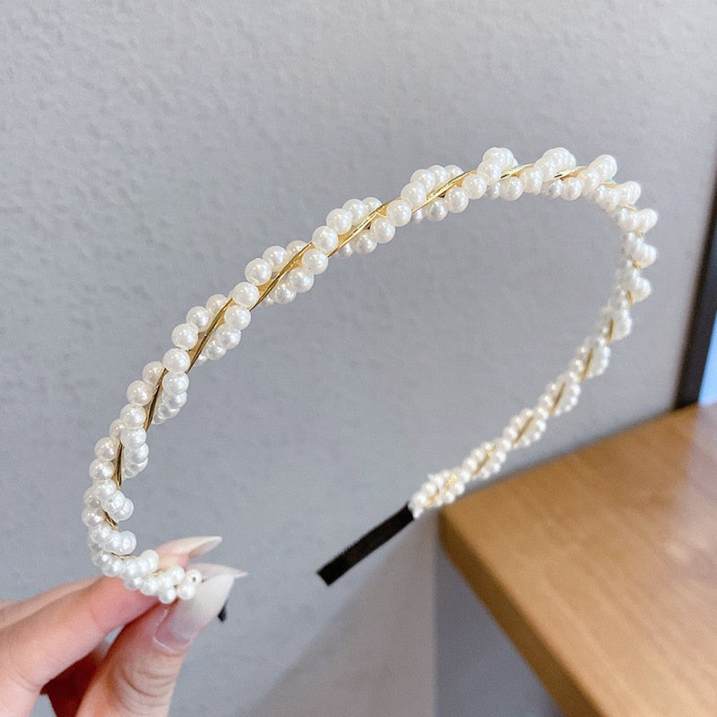 New Women Full Pearls Hair Bands Elegant Sweet Headband Simple Hair Hoop Head Band Korean Handmade Wedding Hair Accessories Gift