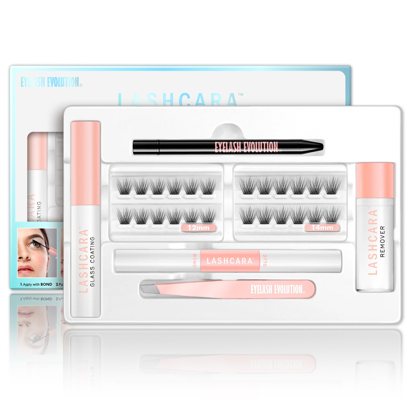 ETVITE DIY Eyelash Extension Kit With 3D Volume 12/14mm Lash Clusters Individual Lashes Coating Remover Tweezers Eyelash Glue