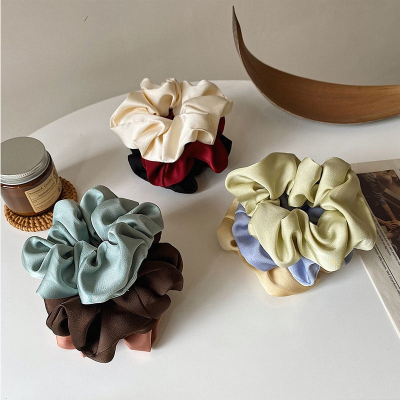 Women Girls Silky Satin Hair Scrunchies Solid Stretch Elastic Hair Tie Simple Elegant Rubber Band Ponytail Tie Wholesale