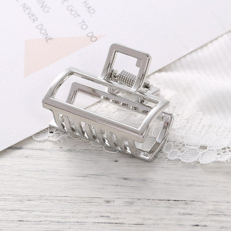 Women Girls Geometric Hair Claw Clamps Metal Hair Crab Moon Shape Hair Claw Clip Solid Color Hairpin Large Size Hair Accessories