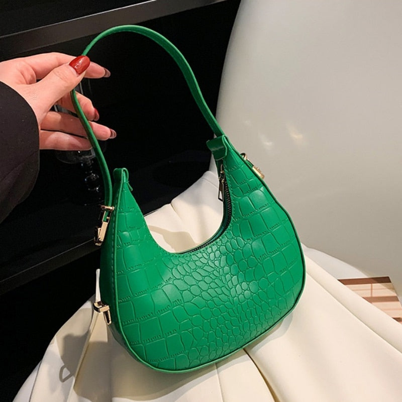 PU Leather Women Luxury Designer Handbag Purses 2023 Fashion Vintage Double Zipper Half Moon Crescent Hobos Shoulder Bags