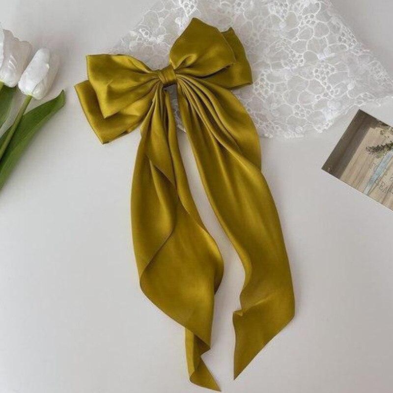 Women Large Bow Hairpin Summer Chiffon Big Bowknot Stain Bow Barrettes Women Solid Color Ponytail Clip Hair Accessories