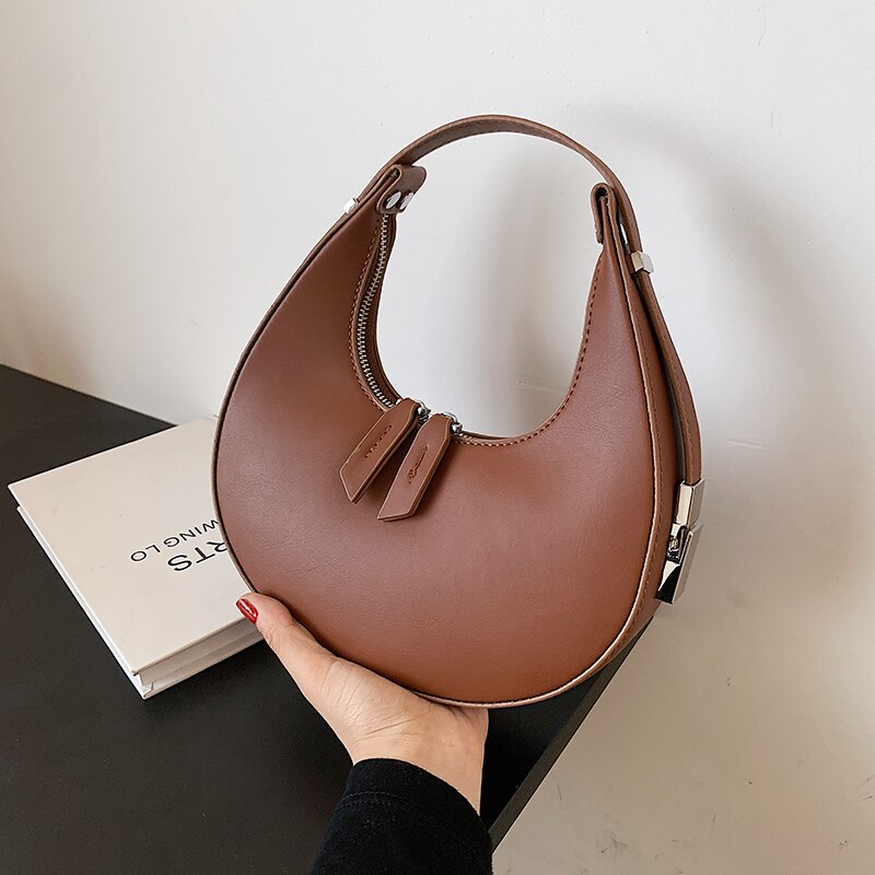 Petscog Luxury Handbags Vintage Leather Clutch Bag Half Moon Underarm Shoulder Bags For Women Handle Bag Bolsa Feminina