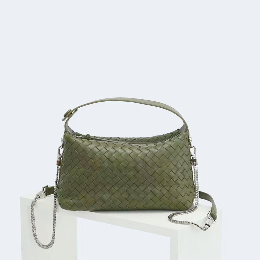 Genuine Lampskin Weaving Mini Hobo Handbag Ladies Cute Dumpling Shape Sheepskin Crossbody Bag Sheep Leather Shoulder handbags