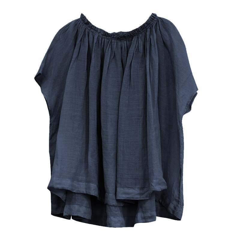 Simple Pleated Women Batwing Sleeve Loose Women Shirts 2023 Summer New Casual Solid Color Irregular Blouses