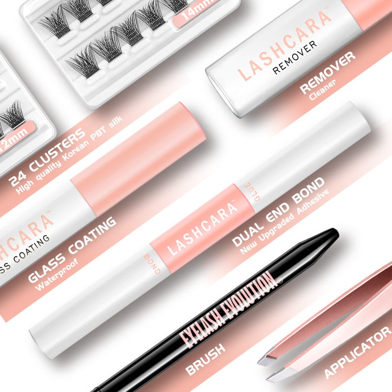 DIY Lash Clusters Kit Eyelash Extension Segmented Lashes Glue Bond, Remover, Tweezer Makeup korean Cosmetic