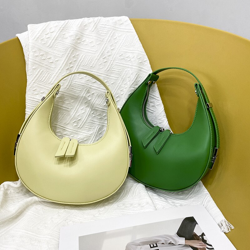 Fashionable Pu Leather Crescent Bag for Women Round Shoulder Bag 2023 Designer New Pure Bag