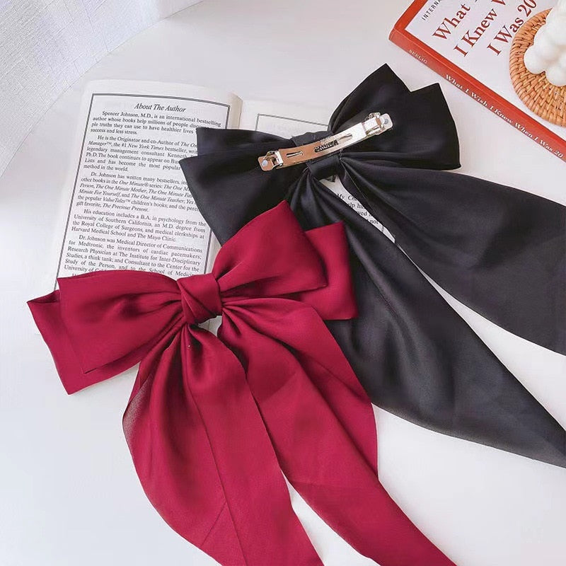 Women Large Bow Hairpin Summer Chiffon Big Bowknot Stain Bow Barrettes Women Solid Color Ponytail Clip Hair Accessories