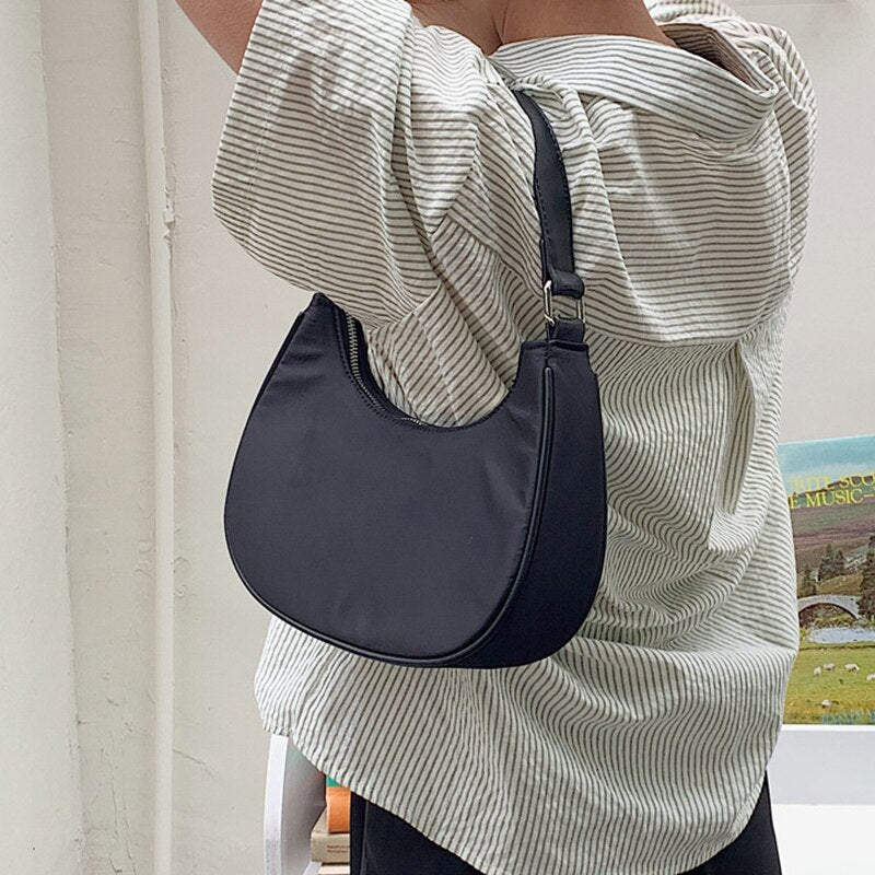 Brand Simple Design Bags For Women Nylon Zipper Casual Underarm Bag