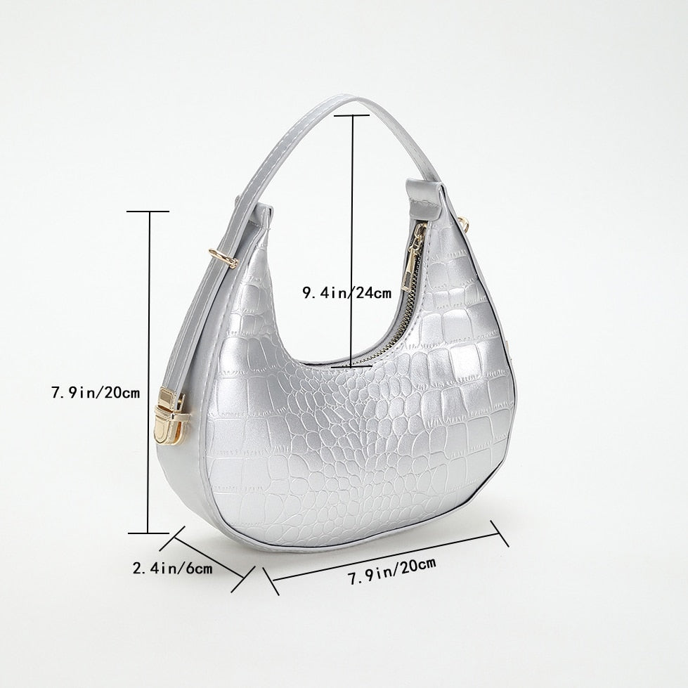 PU Leather Women Luxury Designer Handbag Purses 2023 Fashion Vintage Double Zipper Half Moon Crescent Hobos Shoulder Bags