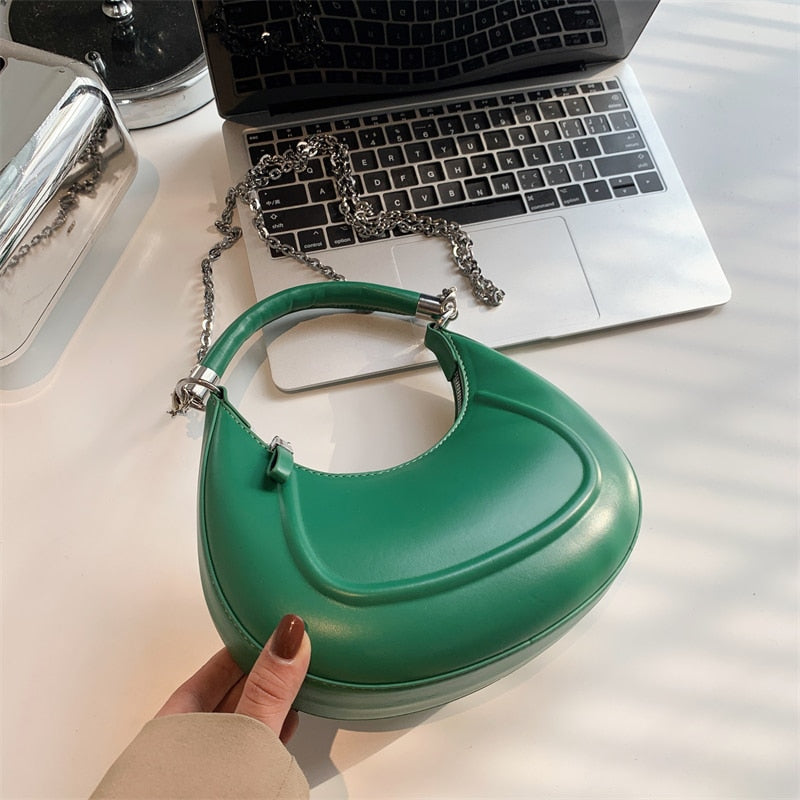 Half-moon Small Leather Arm Bag with Short Handle 2022 Women Designer Handbag Luxury Chain Lady Shoulder Crossbody Bag