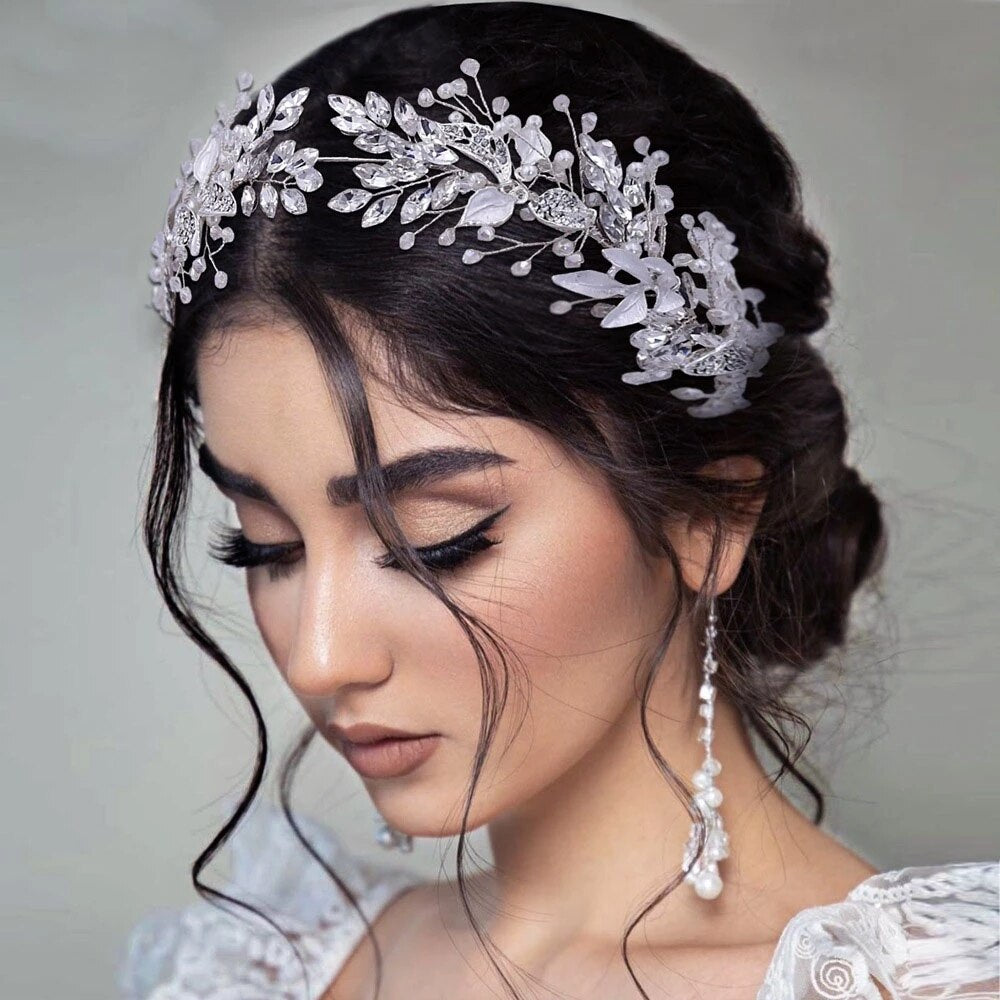 Fashion Golden Leaf Laurel Tiara Grecian Leaf Back Headwear Pearl Wedding Tiara Headband Hair Crown Bridal Hair Accessories