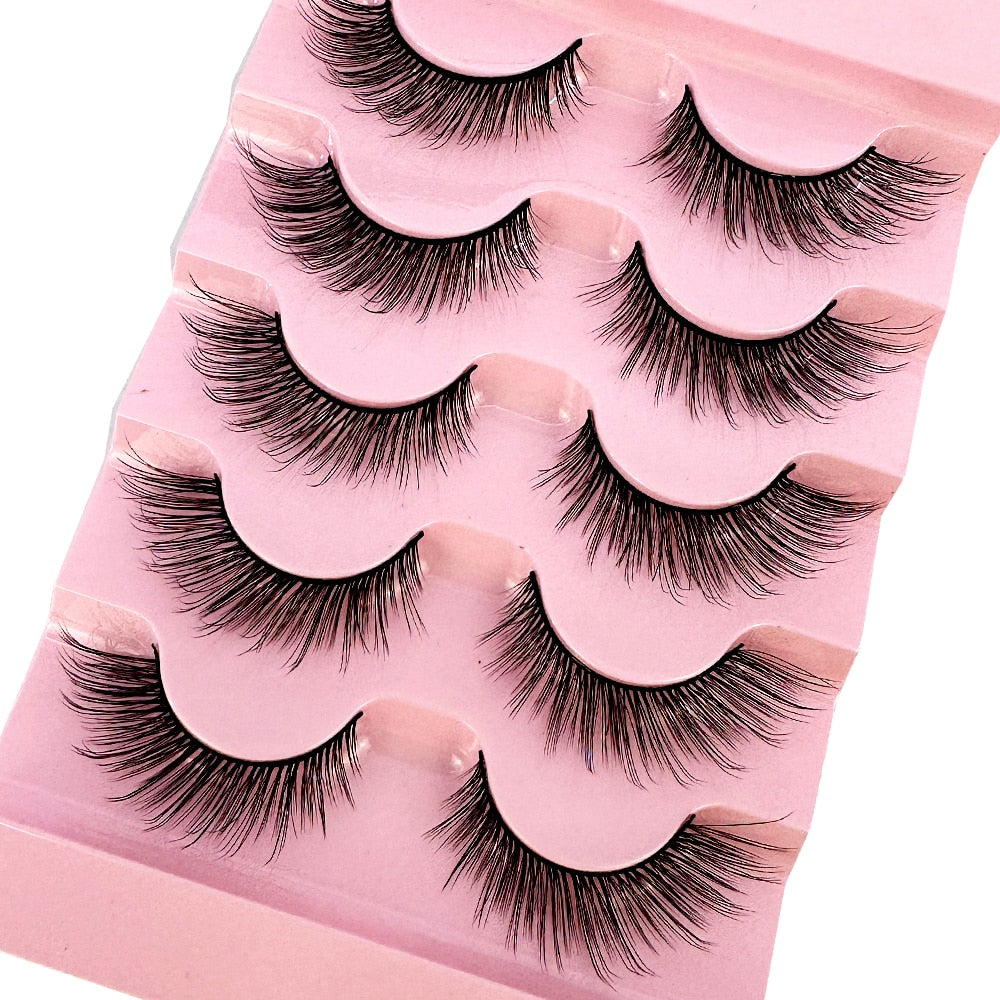 Natural Long Cosplay Makeup Cross Strip False Eyelashes Black Eye Lashes and Cat Eye Lashes 5pairs