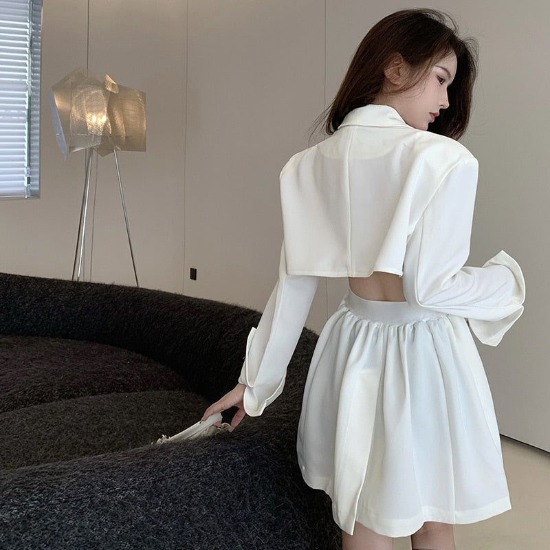 Fashion Suit Dress Women New Autumn V-neck Mini Black Long Sleeve Dresses Office use