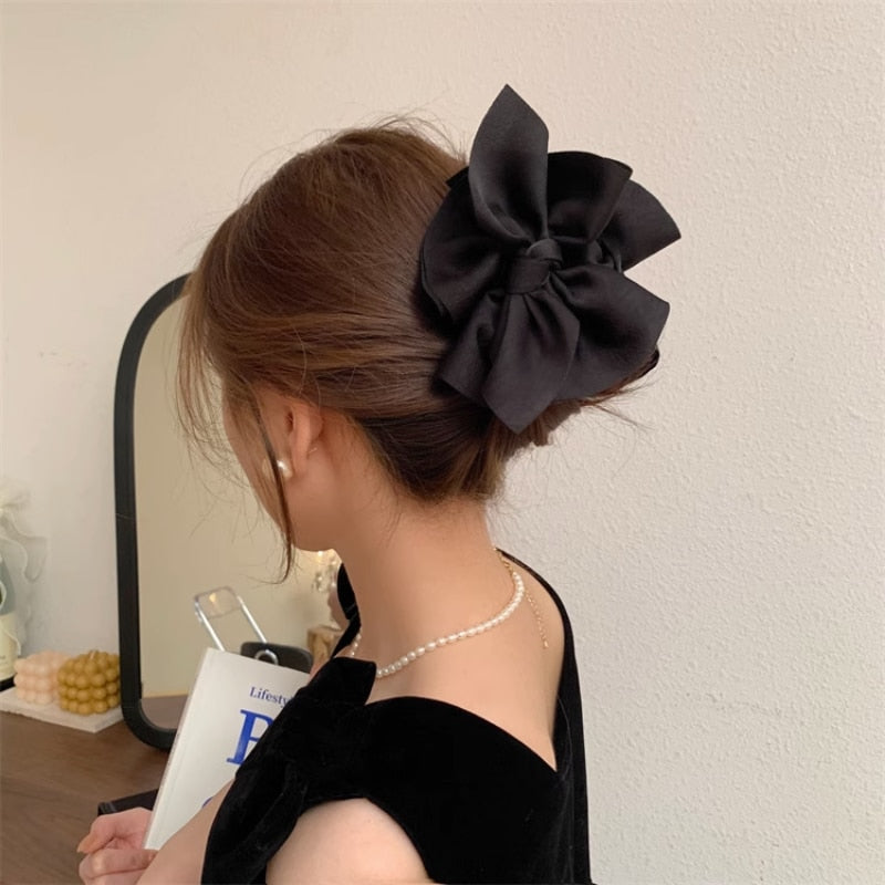 fabric large bow retro ponytail claw clip