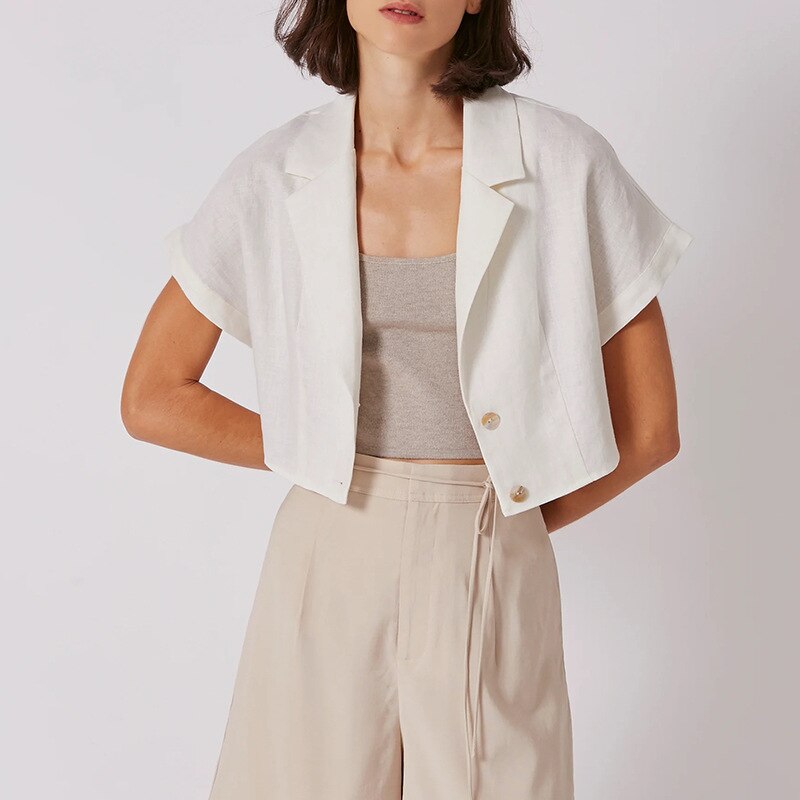 100% linen -Batwing sleeve with drop shoulder Solid color Vintage Notched Collarr