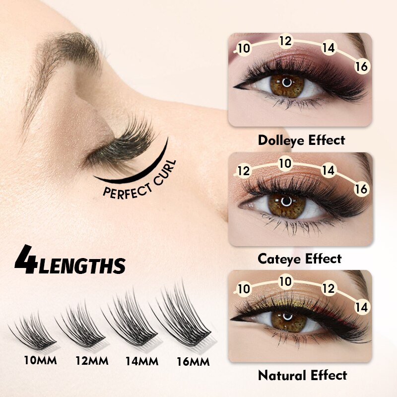 FinyDreamy 96 Clusters Eyelash Extension Kit Strong Hold Glue Volume Dovetail Individual Lashes Natural Makeup
