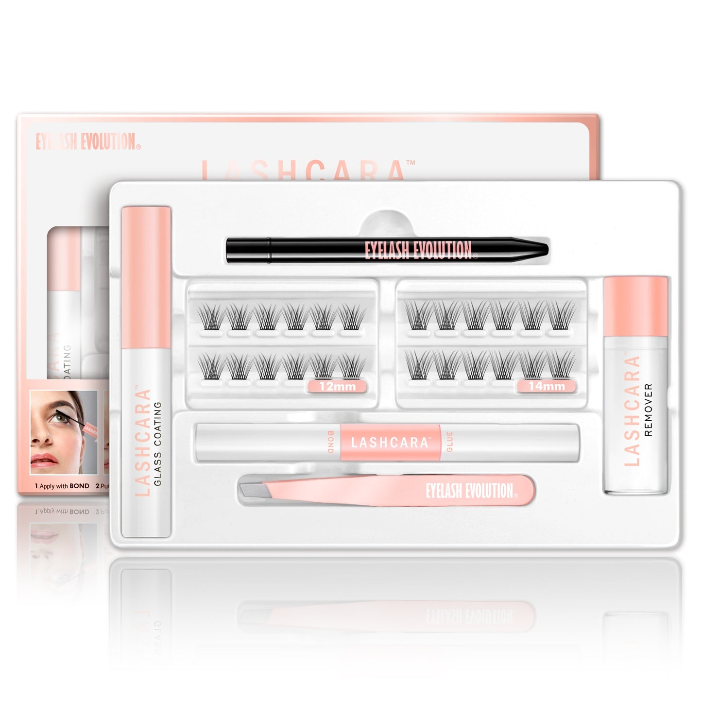 ETVITE DIY Eyelash Extension Kit With 3D Volume 12/14mm Lash Clusters Individual Lashes Coating Remover Tweezers Eyelash Glue