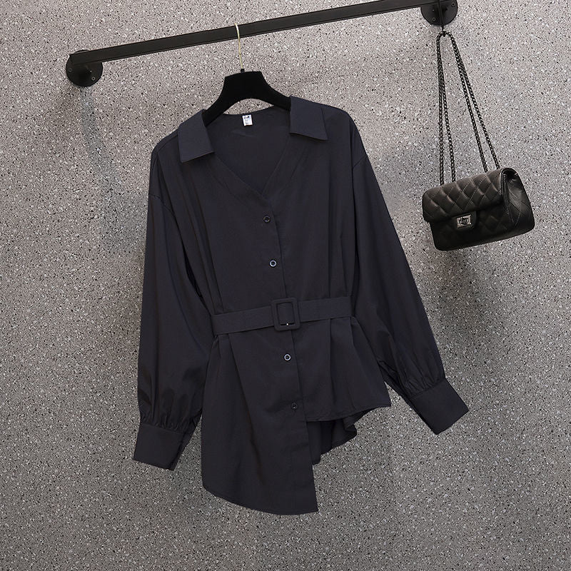 New Summer Elegant Women's Pants Set Personalized Chiffon Shirt Top Black Trousers Two Piece Set Female Tracksuit.
