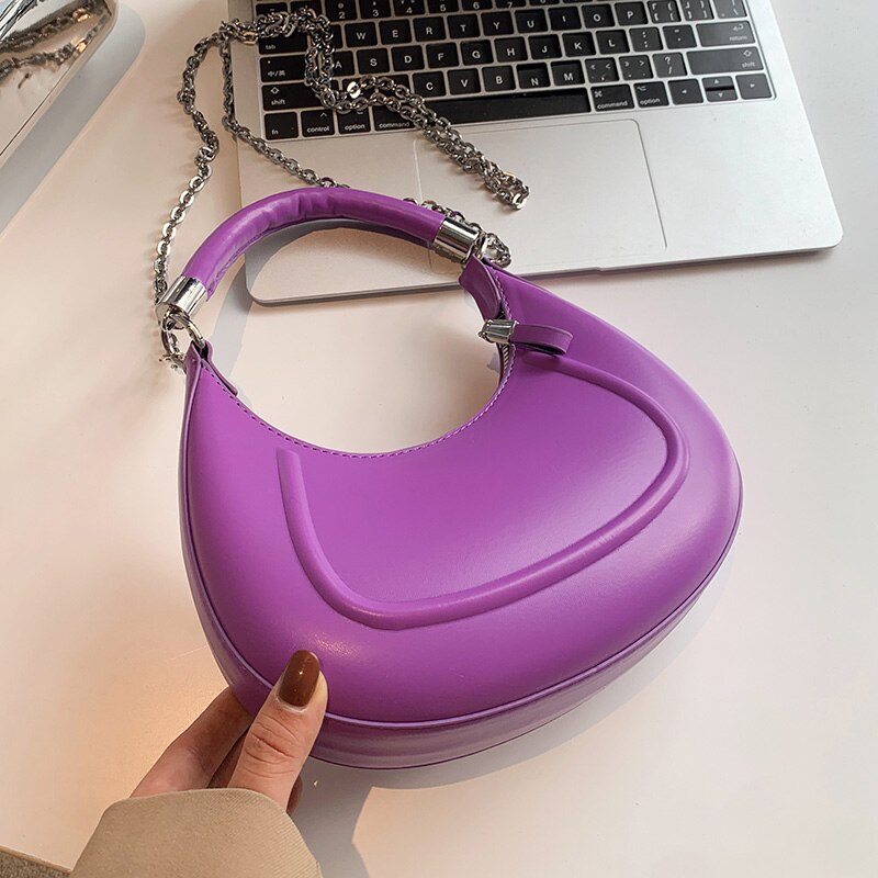 Half-moon Small Leather Arm Bag with Short Handle 2022 Women Designer Handbag Luxury Chain Lady Shoulder Crossbody Bag