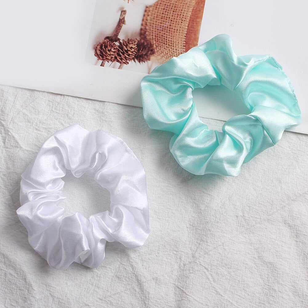 Women Girls Silky Satin Hair Scrunchies Solid Stretch Elastic Hair Tie Simple Elegant Rubber Band Ponytail Tie Wholesale