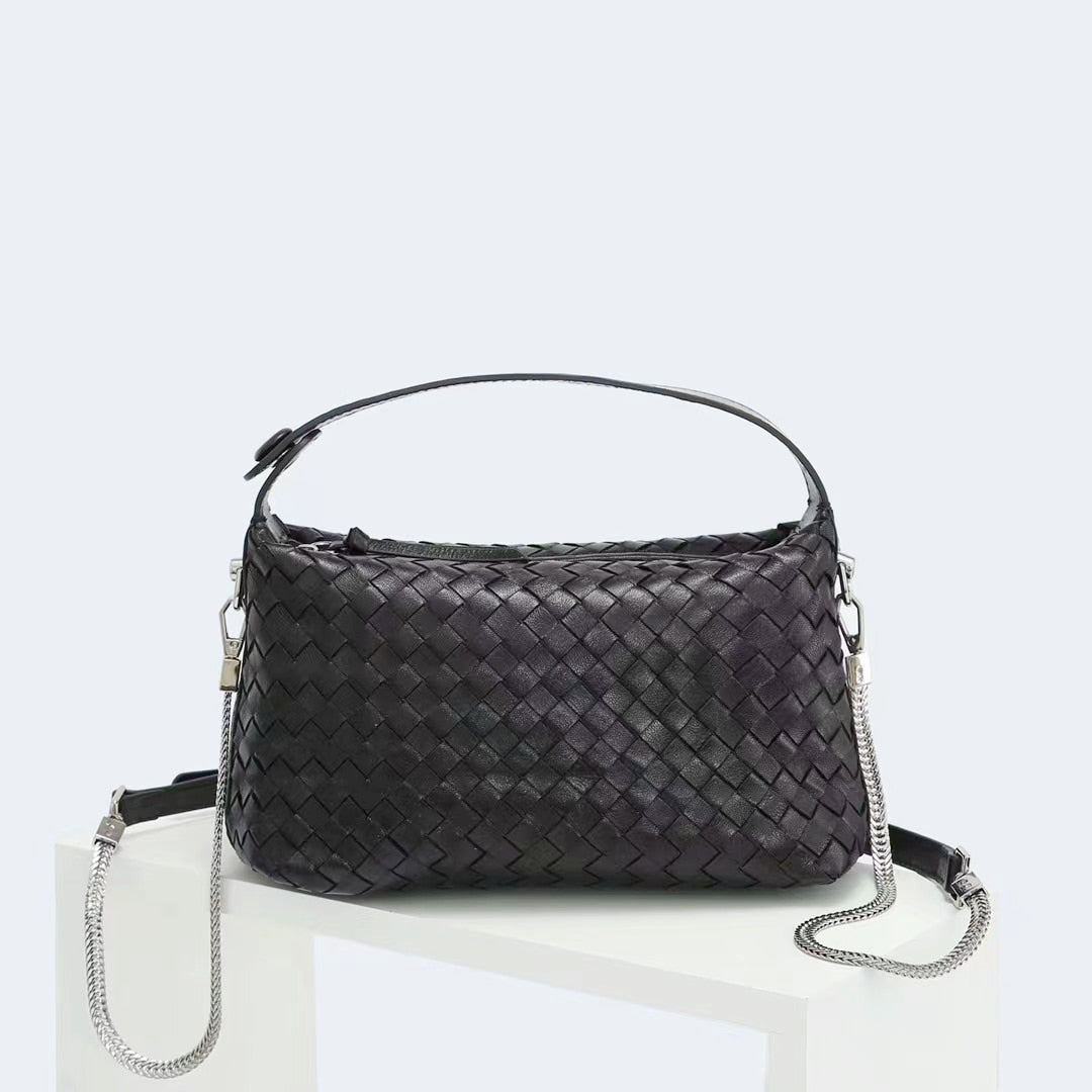 Genuine Lampskin Weaving Mini Hobo Handbag Ladies Cute Dumpling Shape Sheepskin Crossbody Bag Sheep Leather Shoulder handbags