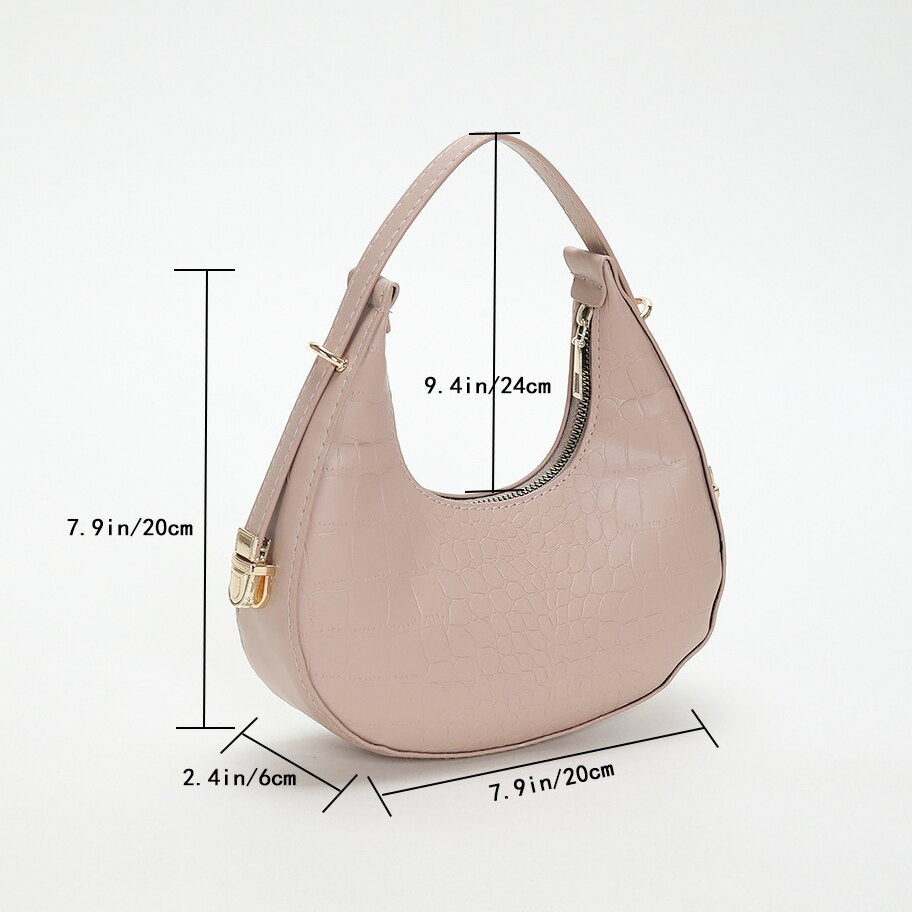 PU Leather Women Luxury Designer Handbag Purses 2023 Fashion Vintage Double Zipper Half Moon Crescent Hobos Shoulder Bags