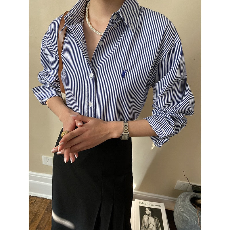 French original embroidery shirt loose design commuting 2023 early spring new style tops