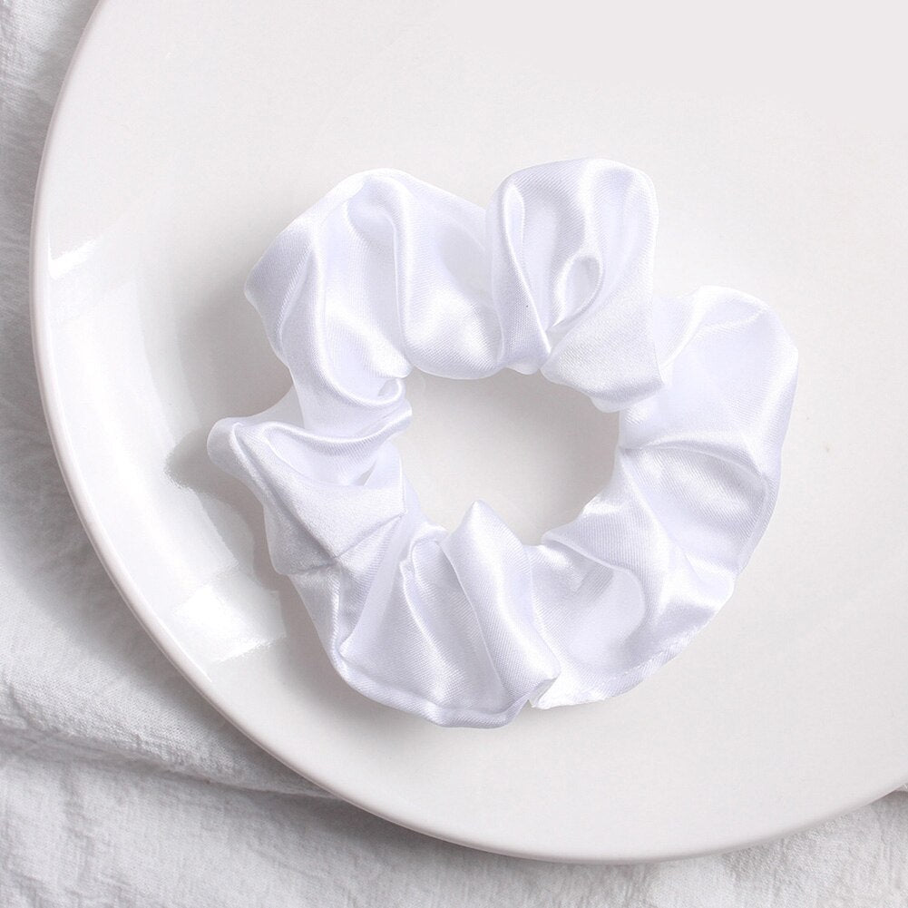 Women Girls Silky Satin Hair Scrunchies Solid Stretch Elastic Hair Tie Simple Elegant Rubber Band Ponytail Tie Wholesale