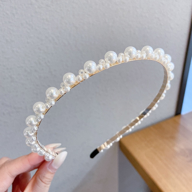 New Women Full Pearls Hair Bands Elegant Sweet Headband Simple Hair Hoop Head Band Korean Handmade Wedding Hair Accessories Gift