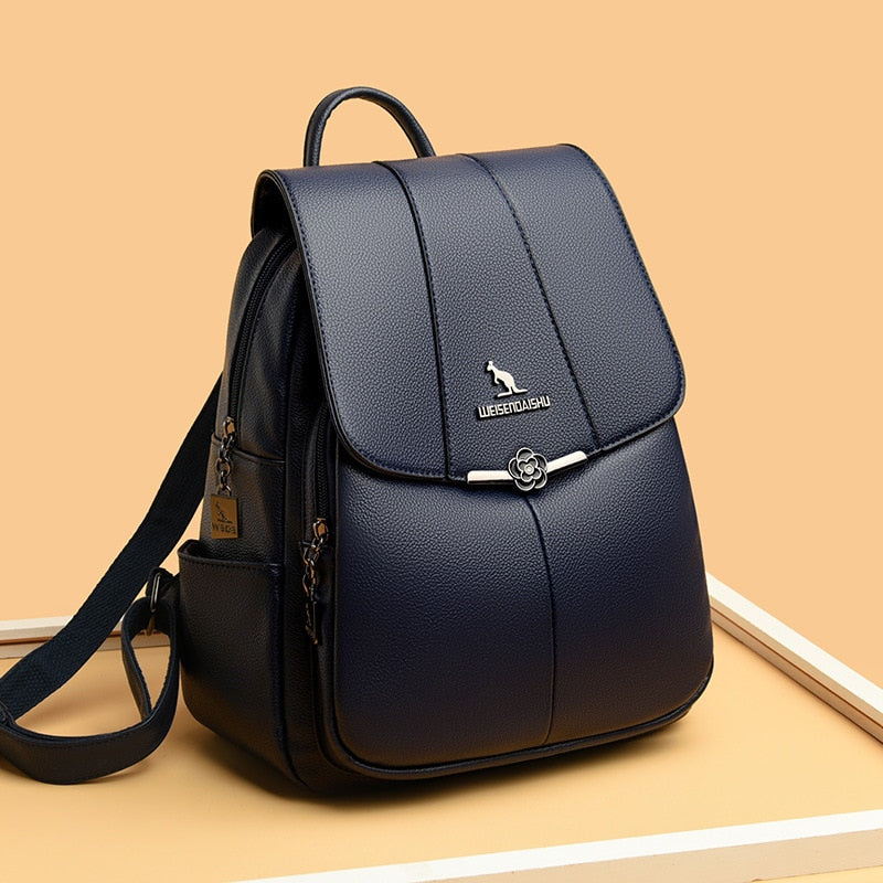 Women's Backpack Soft Leather Casual Lightweight One-Shoulder Travel Bag Fashion School Bag